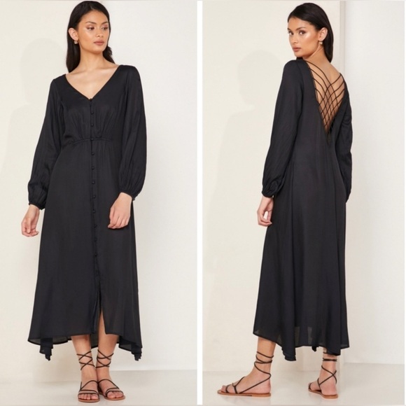 💫 FREE PEOPLE ‘Later Days’ Cutout Back Midi Dress in Black Sz 8 - EUC - Picture 7 of 15